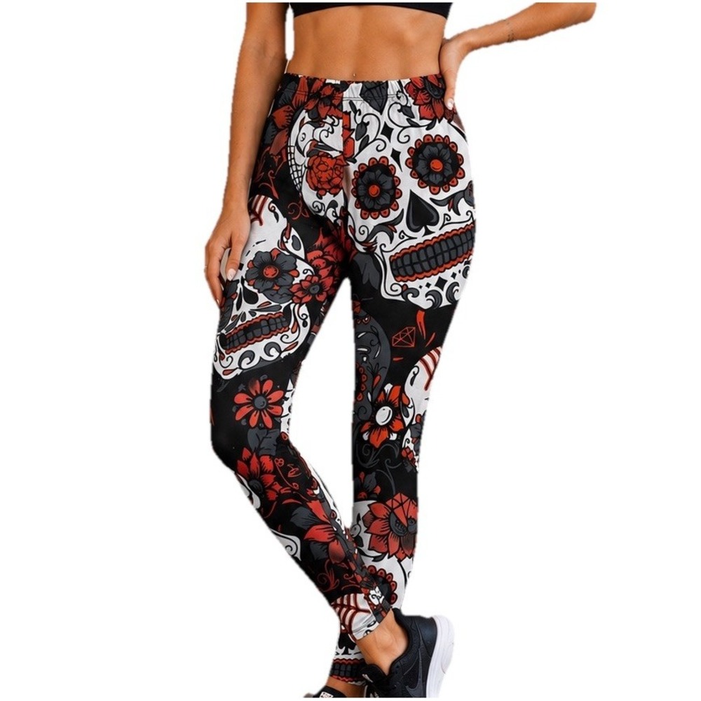 SissyCos Womens M Day Of The Dead Sugar Skull Leggings Gothic Yoga